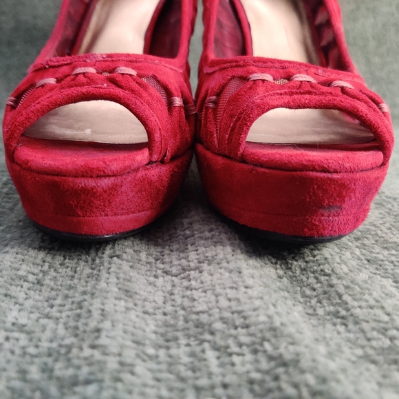 Nine West Red Suede Open Toe Pumps - Picture 2 of 12
